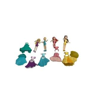 Disney Little Mermaid Ariel Belle dolls Polly Pocket Size Princess lot 11 Pc